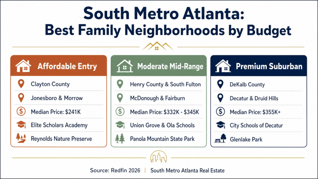 graph of Best Family-Friendly Neighborhoods in Metro Atlanta (by Budget)